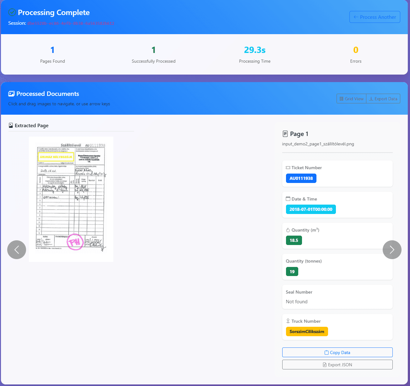 Data Extraction Dashboard